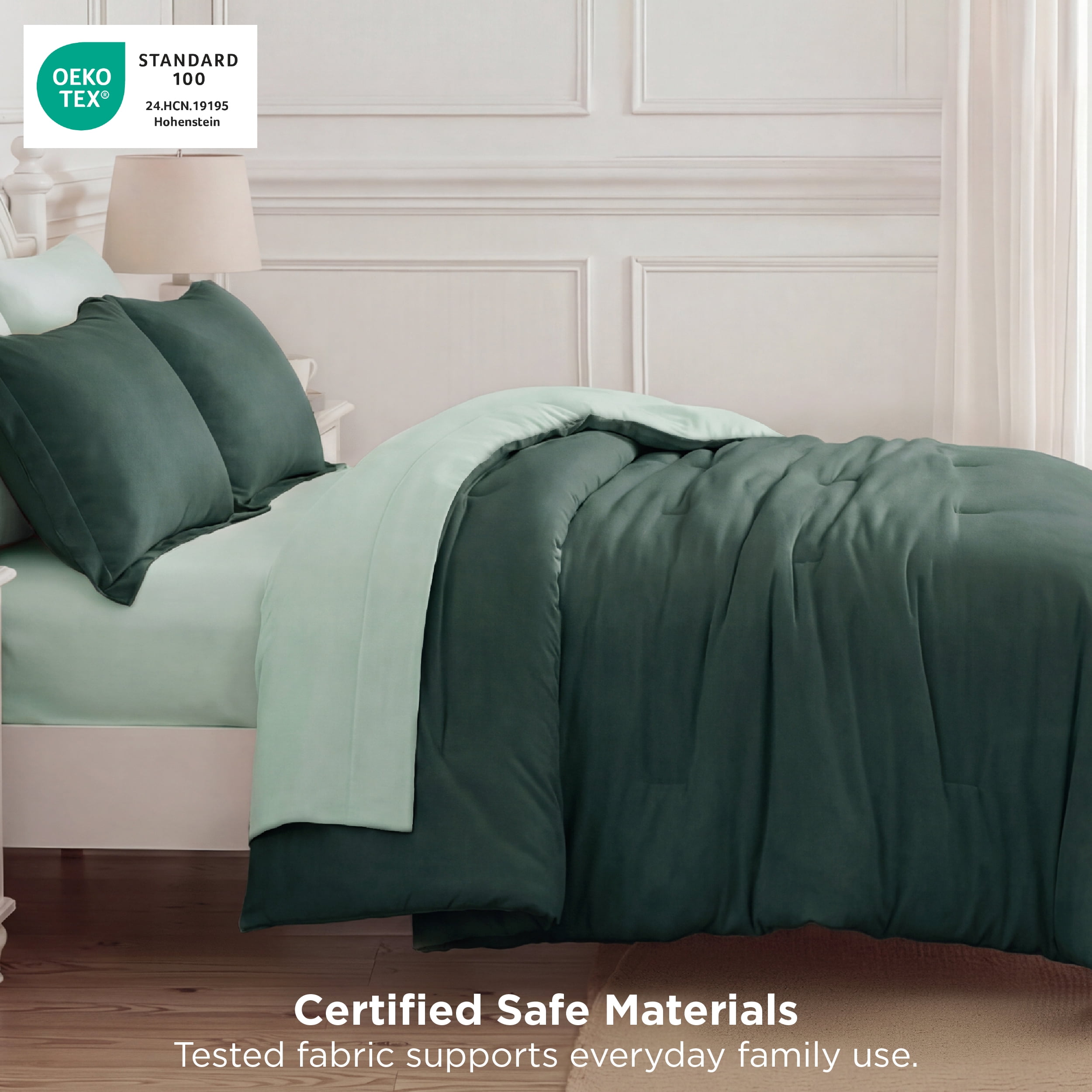 U by Bedsure King Comforter Set Forest Green, 7 Pieces Reversible Bed in a Bag, Boho Lightweight Bedding Set, Contrasting Design