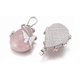 thumbnail image 2 of 1 colgante de cuarzo rosa natural en forma de lágrima con esmalte y detalles de latón. Collar con colgante de platino y mariposa., 2 of 2