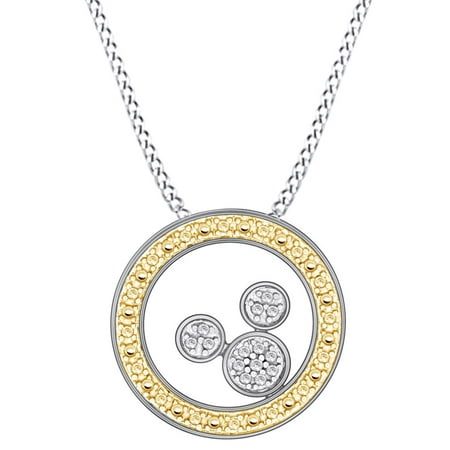 Diamond Mickey Mouse - 0.25 Ct Yellow & White Natural Diamond Mickey Mouse Pendant Necklace in 14k White Gold Over Sterling Silver