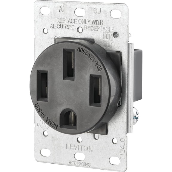 1PACK Leviton 50A Flush Mount Black 14-50R Grounding Range Power Outlet