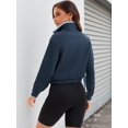 thumbnail image 4 of DARING DIVA Women's Quarter Zip Pullover Cropped Sweatshirt L Navy Blue Light Blue, 4 of 7