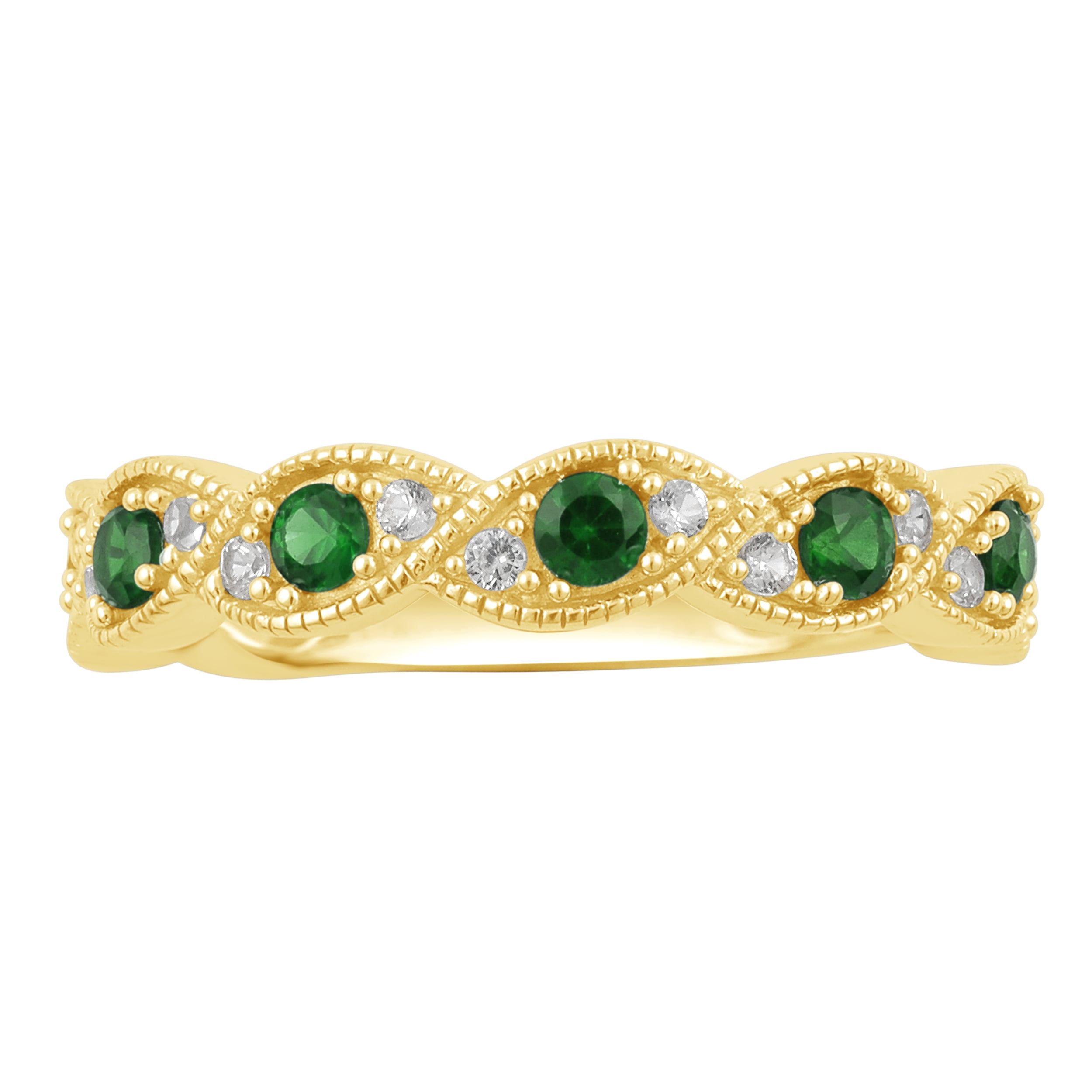 Diamond Accent And Emerald Gold Tone Sterling Silver Anniversary Band