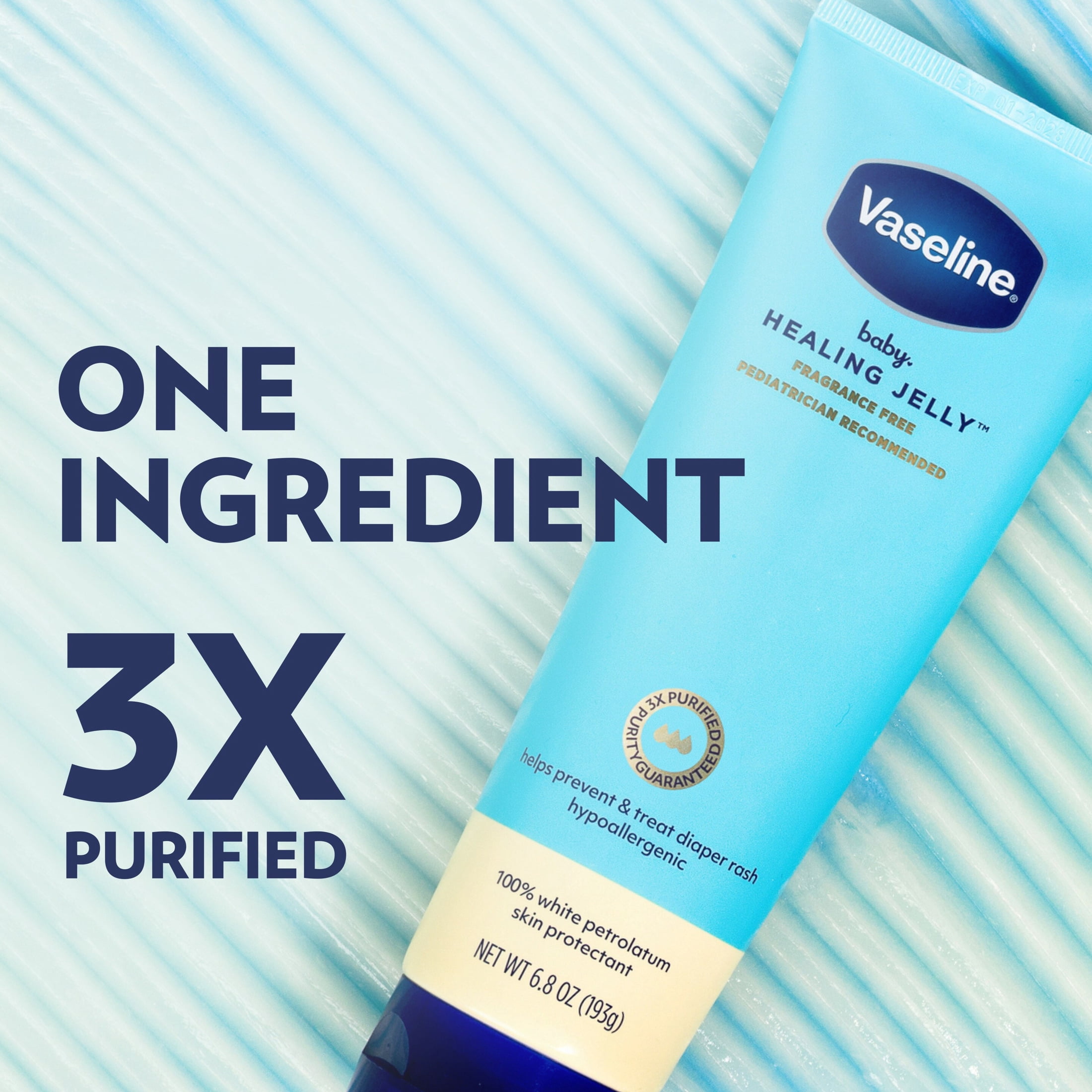 Vaseline Baby Healing Jelly For Preventing & Treating Diaper Rash, 100% White Petrolatum Skin Protectant With A Hypoallergenic, Pediatrician-Recommended Formula, 6.8 oz 1 Count