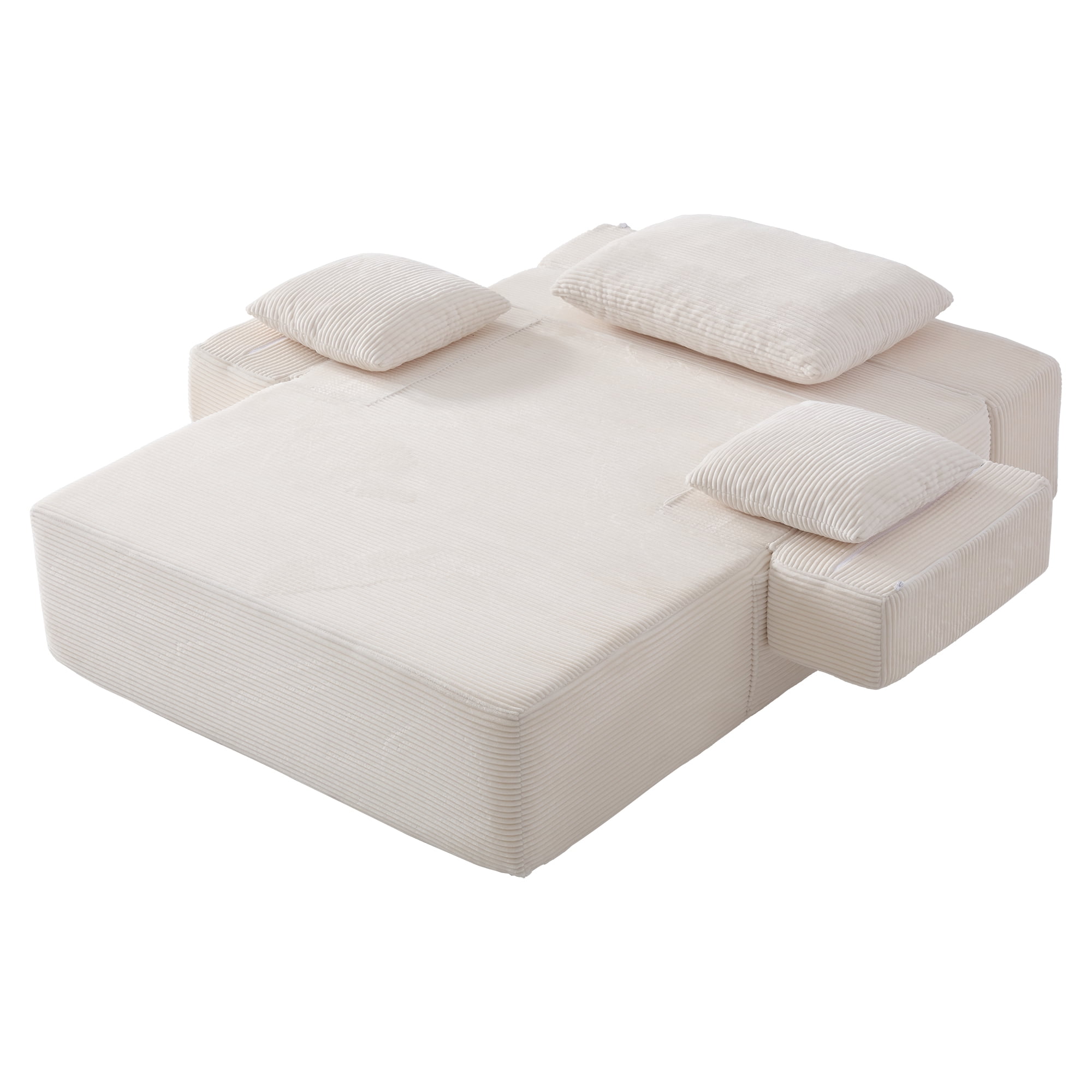 48" Wide Luxurious Corduroy Chaise Lounge with 3 Pillows, 71" Convertible Sofa Bed with Storage Pocket and Cup Holders