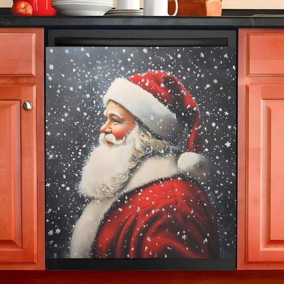 Ryvnso Christmas Santa Claus Dishwasher Magnetic Refrigerator Magnet Cover Kitchen Home Decorative 23"x26"