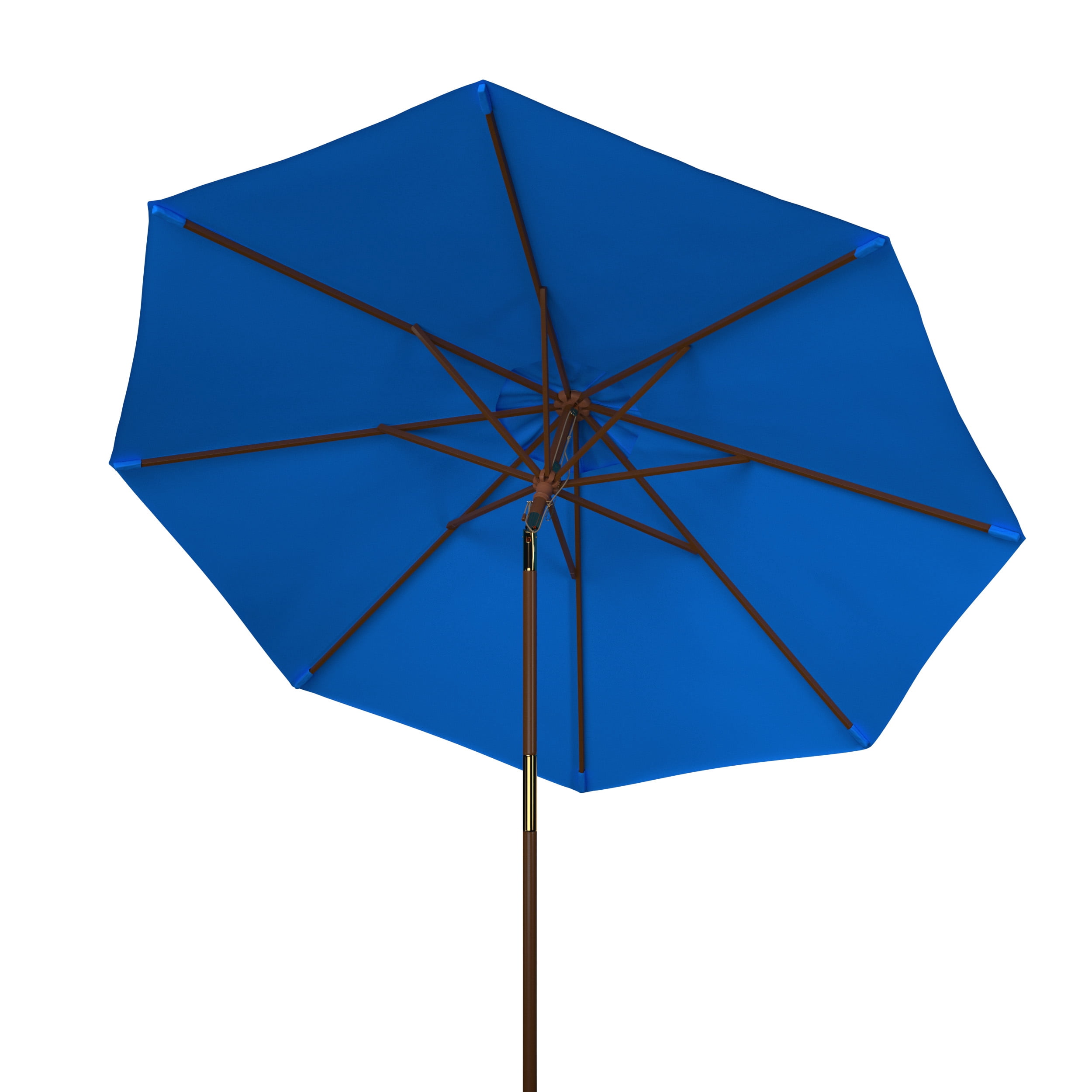 SAFAVIEH Cannes 9' Market Push Wooden Patio Umbrella, Pacific Blue