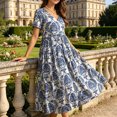 thumbnail image 3 of Levmjia Women's Porcelain Print Maxi Dress V Neck Short Sleeve Tiered Casual Flowy Summer Fashion Long Dress For Beach Vacation, 3 of 9