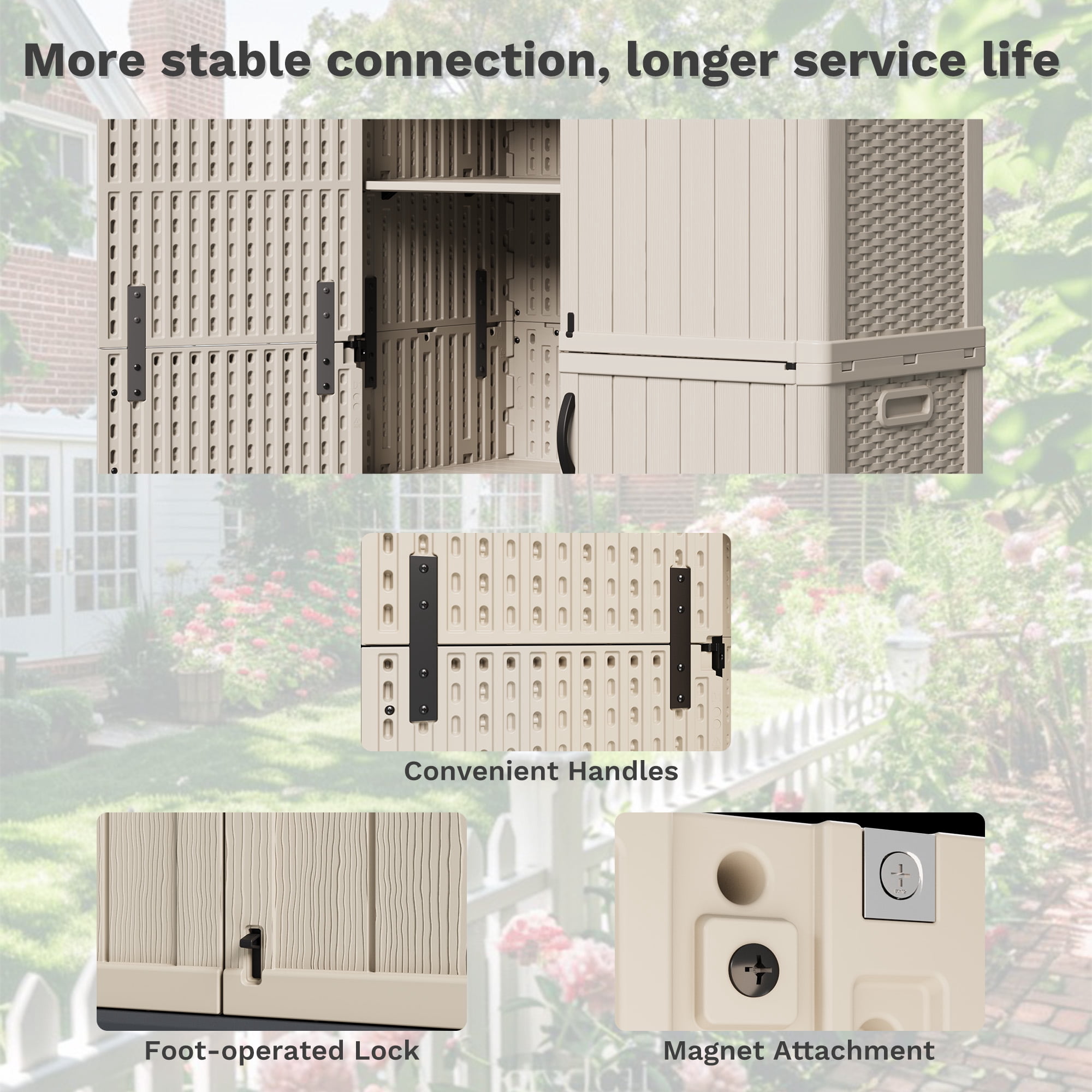 Homall 50 Cu.ft Resin Outdoor Storage Shed - Waterproof, Lockable & Sturdy Floor for Patio/Garden, Beige