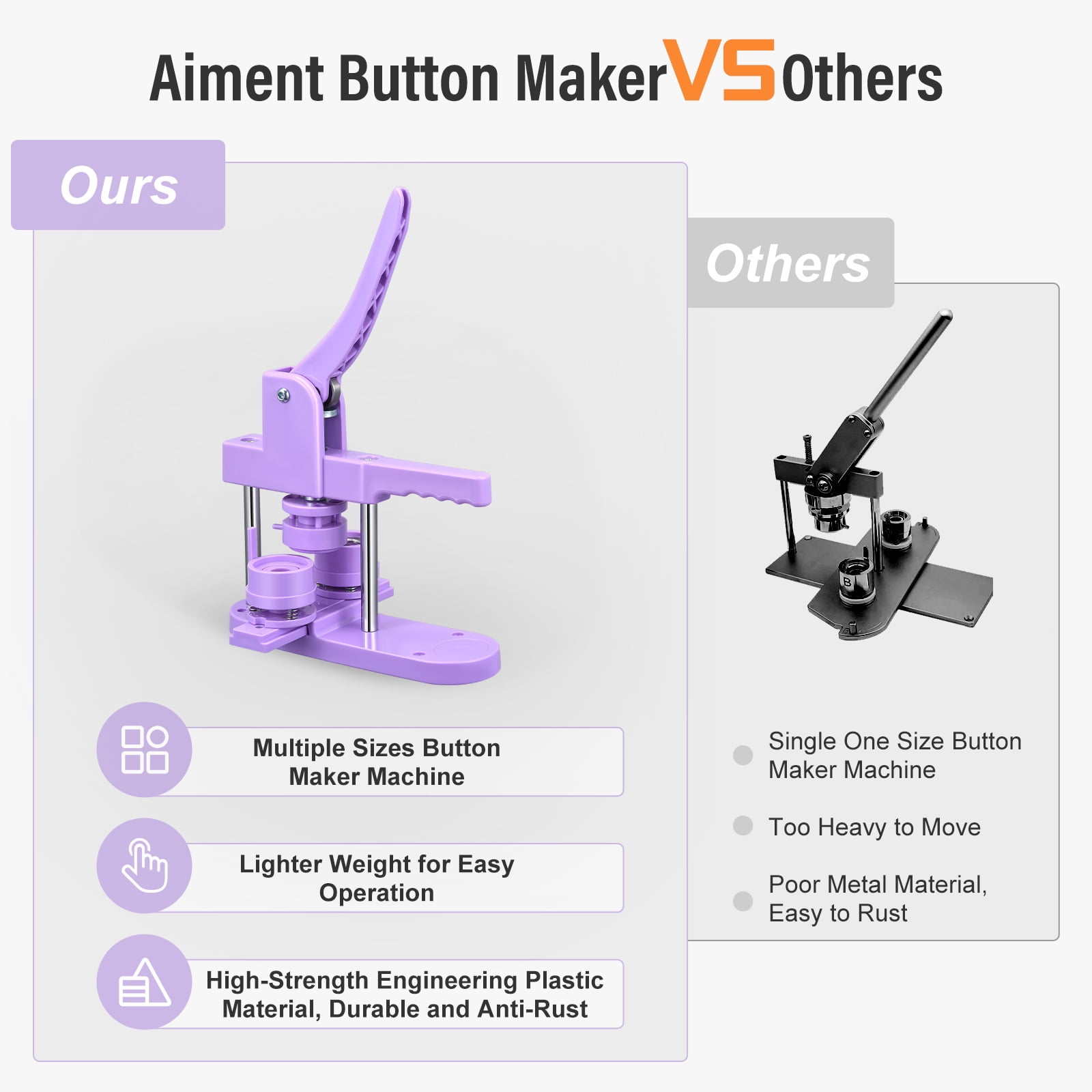 Upgraded Button Badge Maker Machine 58mm Purple Button Pin Press Machine with 100Pcs Supplies ,Beginner-Friendly