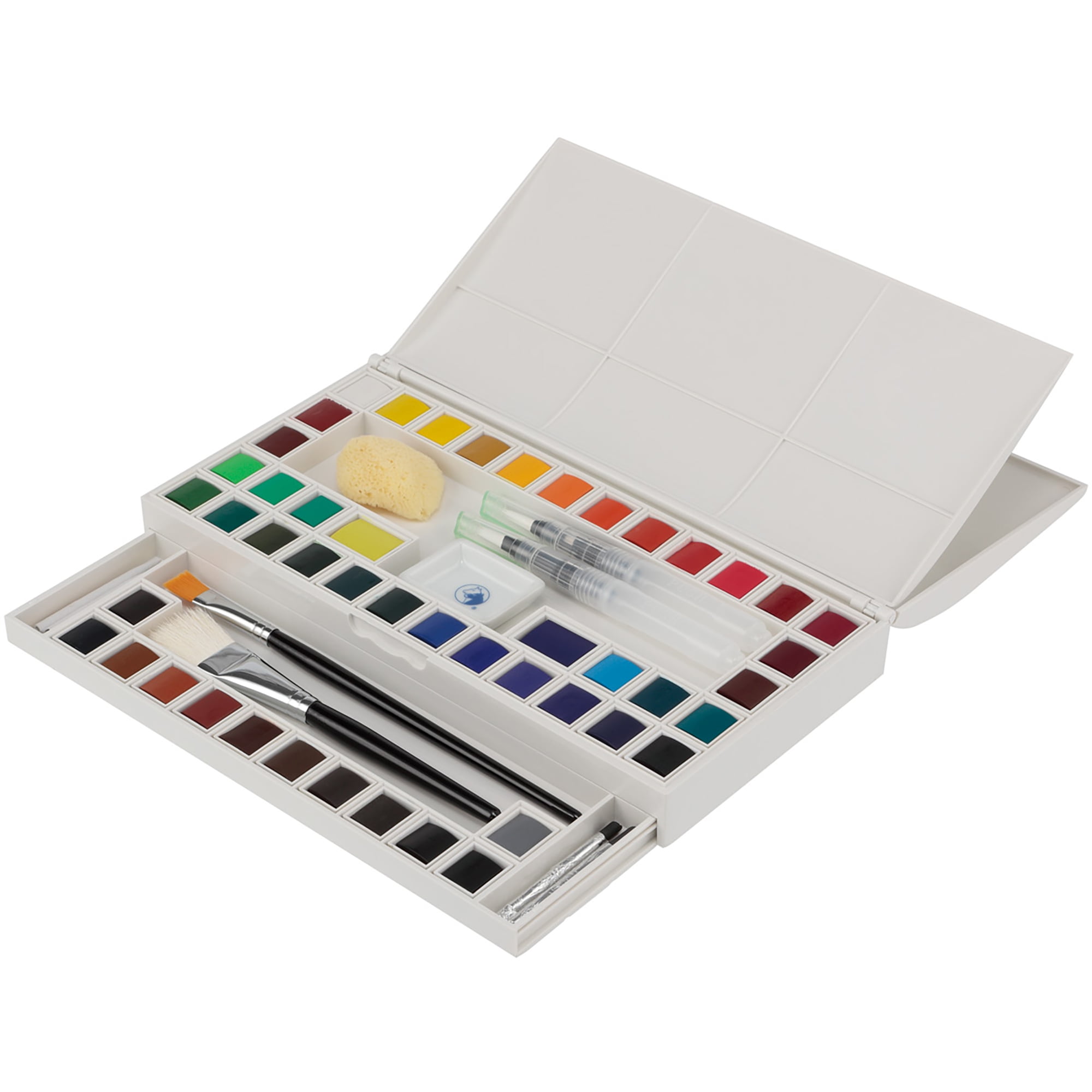 Marie's Artist Watercolor Paint Set - Professional Plein Aire Kit High Pigment & Brushes for Artsits, Painters, Students, & More! - 48 Half Pans Assorted Colors