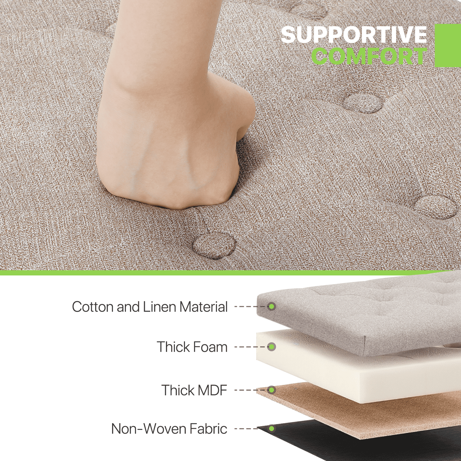 Magshion Storage Ottoman with Padded Seat, Modern Cotton-linen Footrest, Round Seat stool for Living Room Bedroom , Beige