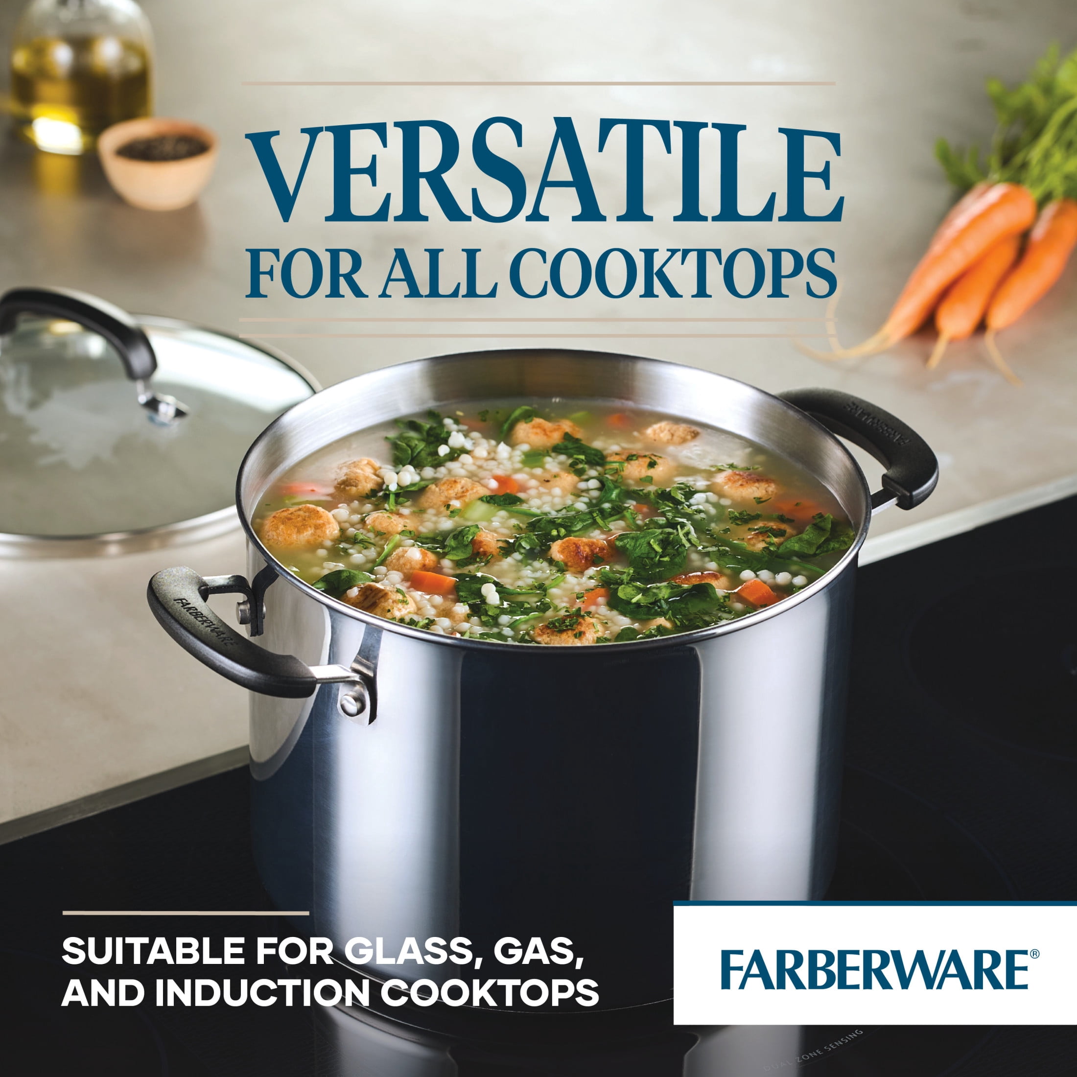 Farberware Brilliance Stockpot with Lid, 8 Quart, Induction Compatible, Dishwasher Safe, Metal Utensil Safe, Stainless Steel