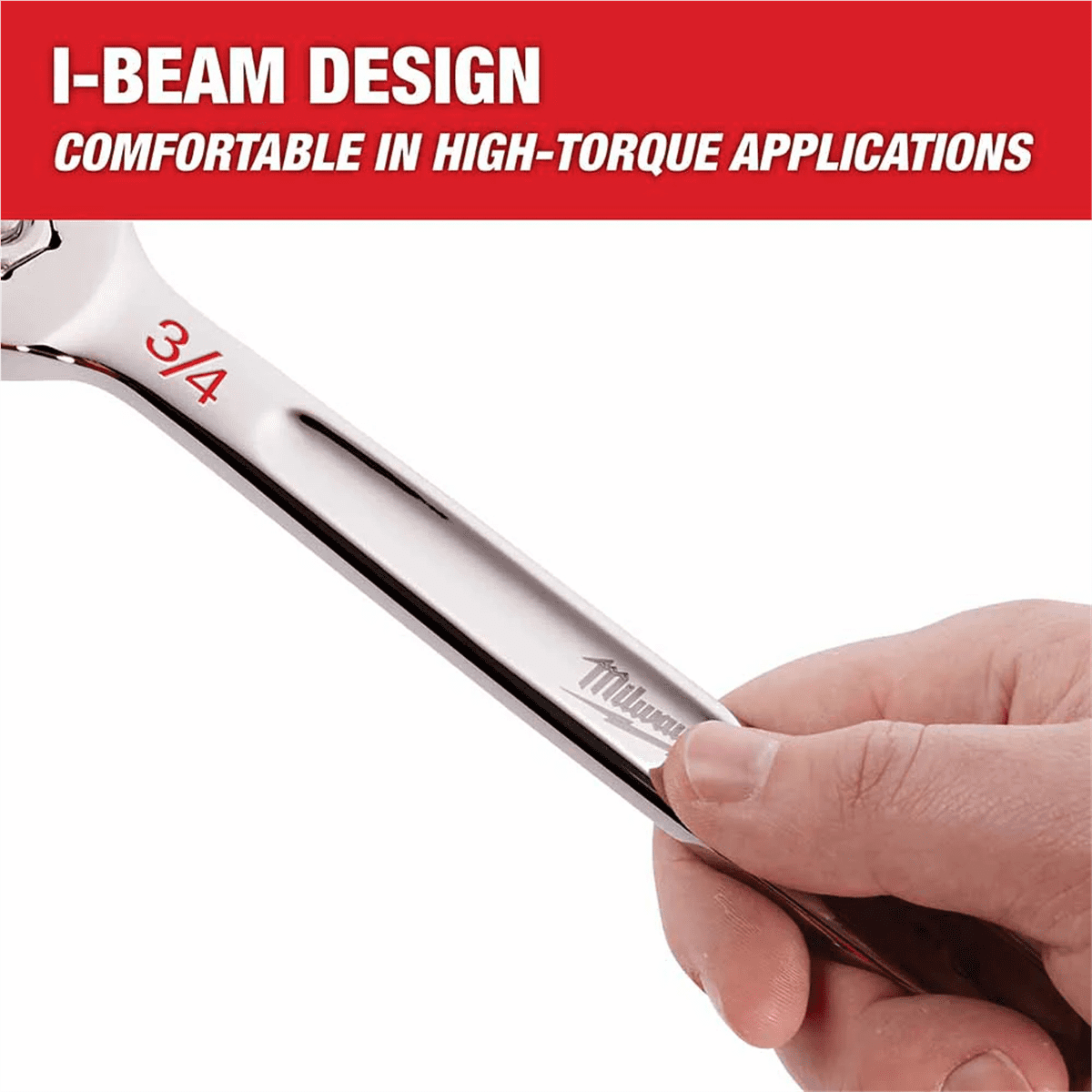 Milwaukee Tool 1-1/2" SAE Combination Wrench, 12-Point, Steel, Chrome, Ergonomic, I-Beam Handle
