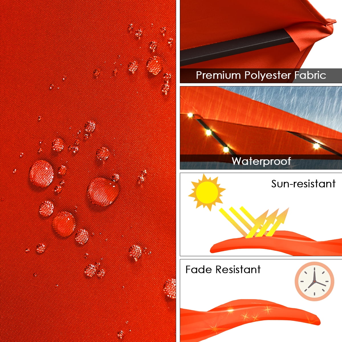 Costway 15' Orange Rectangle Market Patio Umbrella, Solar Powered, Crank, Water-Resistant