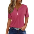 thumbnail image 1 of Yuyuzo Womens Summer Tops Notch V Neck Button Tunic Tops Short Sleeve Loose Summer Basic Tee Shirts, 1 of 5