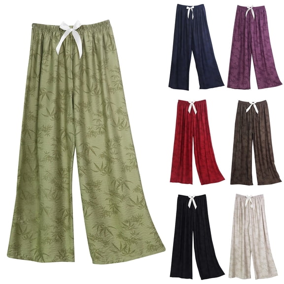 Sentmoon Petite Linen Pants for Women Solid Color Elastic Waist Lounge Pants Plus Size Loose Fit Wide Leg Trendy Flowy Pants for Women Summer Beach Accessories for Lounge and Sleep