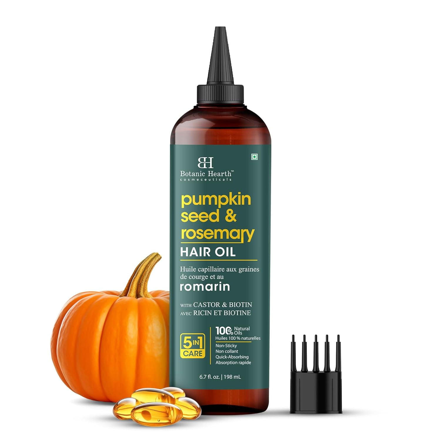 Botanic Hearth 100% Pure Rosemary Pumpkin Seed Oil for Hair Growth, Strengthening Hair Oil for Dry, Damaged, Thinning Hair, Nourishing Hair Tonic for Stronger & Healthier Scalp, Hair Serum, 6.7 fl oz