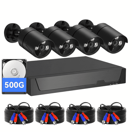 Wired Security Camera System Outdoor, 4 Channel 4MP Lite Ahd Tvi DVR Recorder with 500GB HDD, 4 Wired CCTV Bullet Cameras, Night Vision, Motion Detection