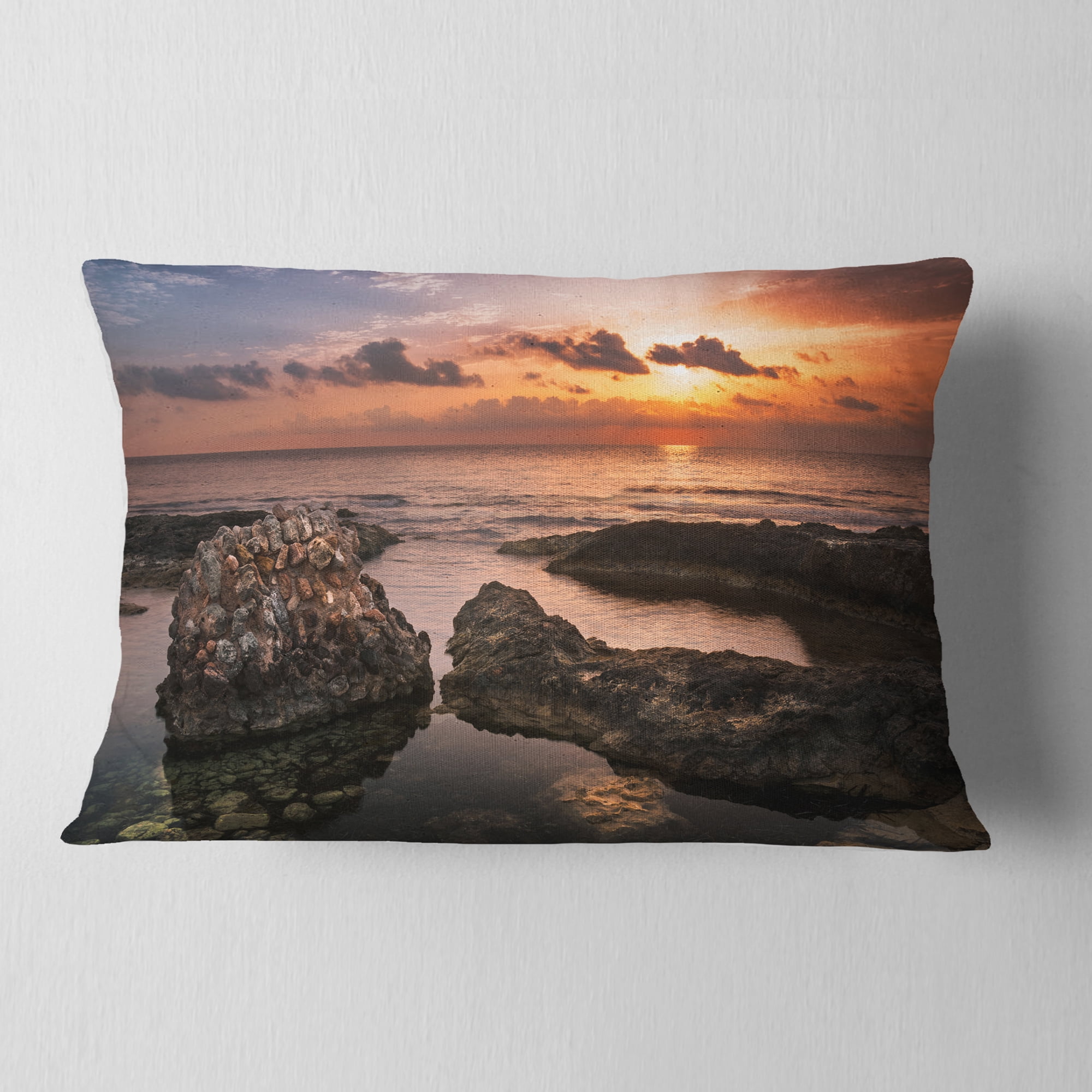 Designart Yellow Sun over Ancient Ruins - Oversized Beach Throw Pillow - 12x20