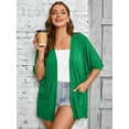 thumbnail image 2 of SHOWMALL Women Plus Size Summer Cardigan Green 3X Short Sleeve Open Front Lightweight Cardigan with Pockets Drape Beach Cover Up, 2 of 7