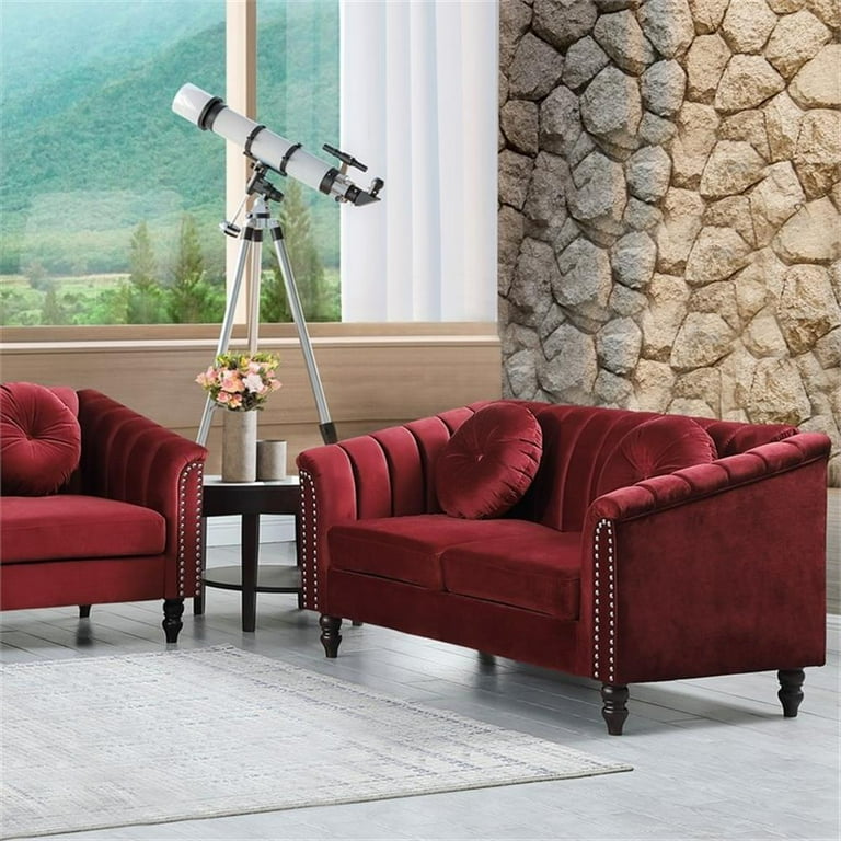 Jessica 3-Piece Red Microfiber Living Room Sofa Set, Modern Velvet