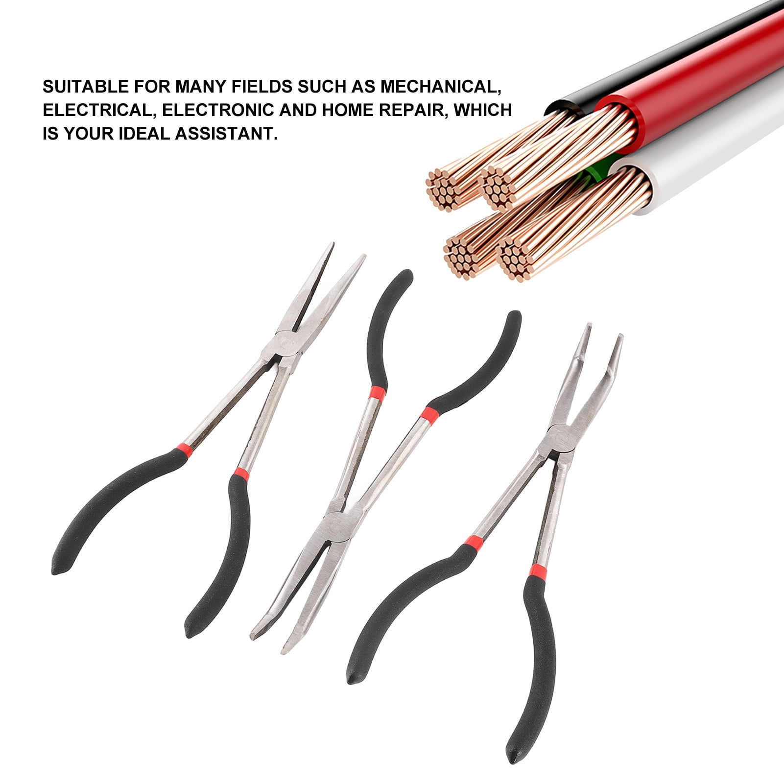 Yajisi 3-Piece 11-Inch Extra Long Needle Nose Pliers Set (Straight, 45 & 90 Degree Angle), Steel Long Reach Pliers for Home Repair, Auto & Crafting (11 in / 27.9 cm)