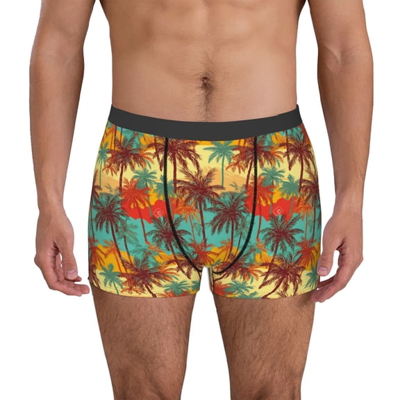 Kdxio Men's Boxer Briefs with Colorful Hawaii Palms Print - Comfortable and Breathable Underwear for Everyday Wear