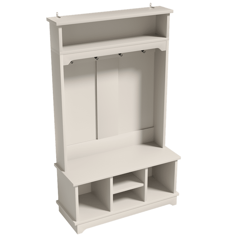 3-in-1 Hall Tree with Shoe Storage Bench, 5 Hooks,Heavy-Duty Standing Organizer for Mudroom, Bedroom, Living Room,White