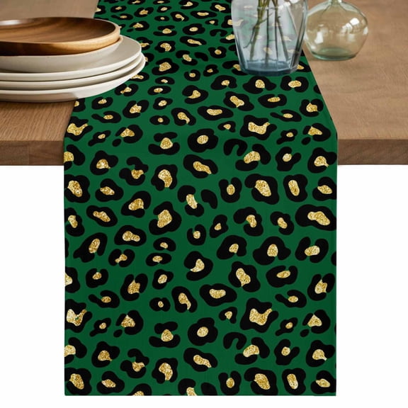 Table Runner 72 Inches Long for Kitchen Dining, Green Black Dresser Scarf Farmhouse, Dining Table Decorations for Wedding/Parties, Elegant Modern Abstract Art Luxury 14 x 72 In