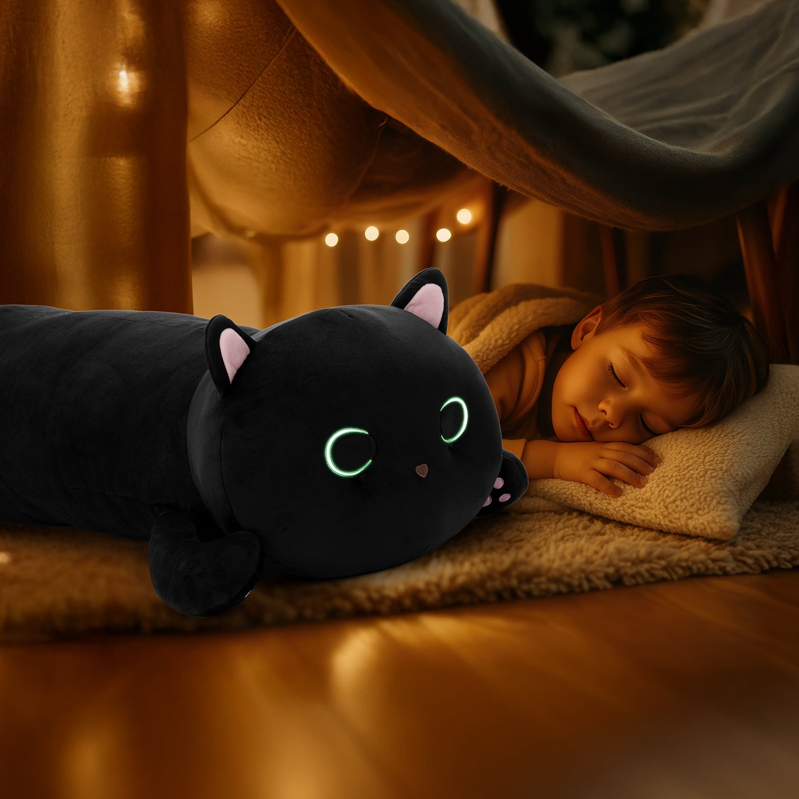MaoGoLan Black Cat Plush Body Pillow 44'' Giant Glow in The Dark Cat Stuffed Animal Toy