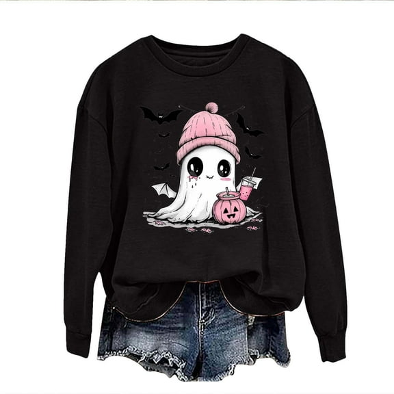 Fjofpr Sweatshirts for Women Graphic Halloween Sweatshirt for Women 2024 Women's Round Neck Halloween Printed Sweatshirt Long Sleeved Top Sweatshirt Hooded Sweatshirt