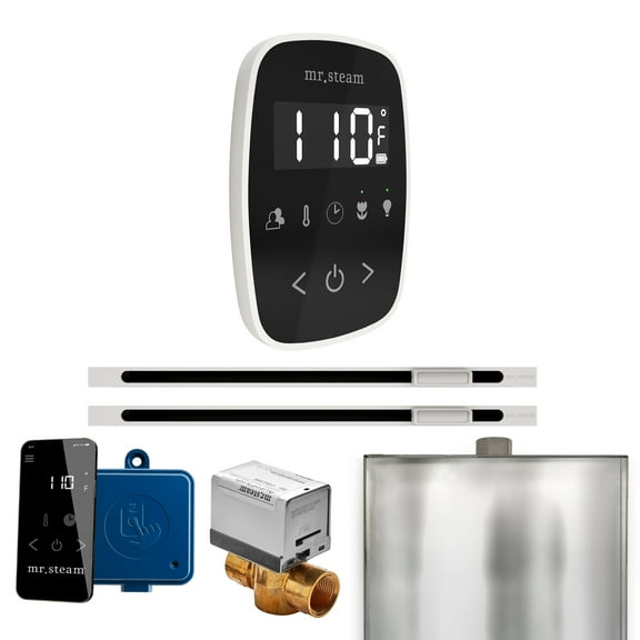 Mr Steam ButlerFlex Max Steam Shower Pkg w/TempoFlex Control and Linear Steamhead in Black White