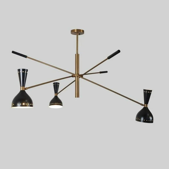 Large Three Arms Italian Style Sputnik Chandelier – Handcrafted Mid Century Modern Raw Brass Ceiling Light Fixture