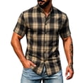 thumbnail image 3 of Busydd Plaid Shirts for Men Casual Stand Collar Button Down Shirt Men Fashion Short Sleeve Summer Shirts 2XL, 3 of 10