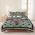 thumbnail image 4 of Spring Abstract Floral Twin Size Quilt Set Lightweight Bedspread Coverlet Set, Green Pink Geometric Flowers Grid Border Quilted Bedding Cover with 2 Pillow Shams for All Season Layering 68"x86", 4 of 9