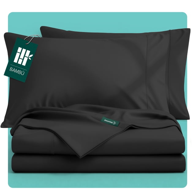 Juego de Sábanas de Bambú Dreamlab, Ropa de Cama Ultra Suave, Fresca, Hipoalergénica, Ecológica, Sábanas Queen de Bambú, Color Negro