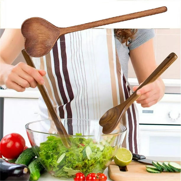 Utensilios de cocina, Accesorios de cocina, Cuchara de madera en forma de corazón, Cuchara de madera en forma de corazón, Cuchara de café de mango largo, Cuchara para mezclar café, Cuchara de madera p