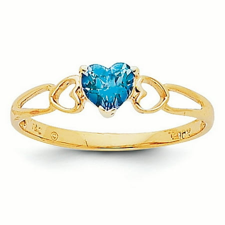 - 14K Gold 5 MM Blue Topaz December Birthstone Heart Ring, Size 7