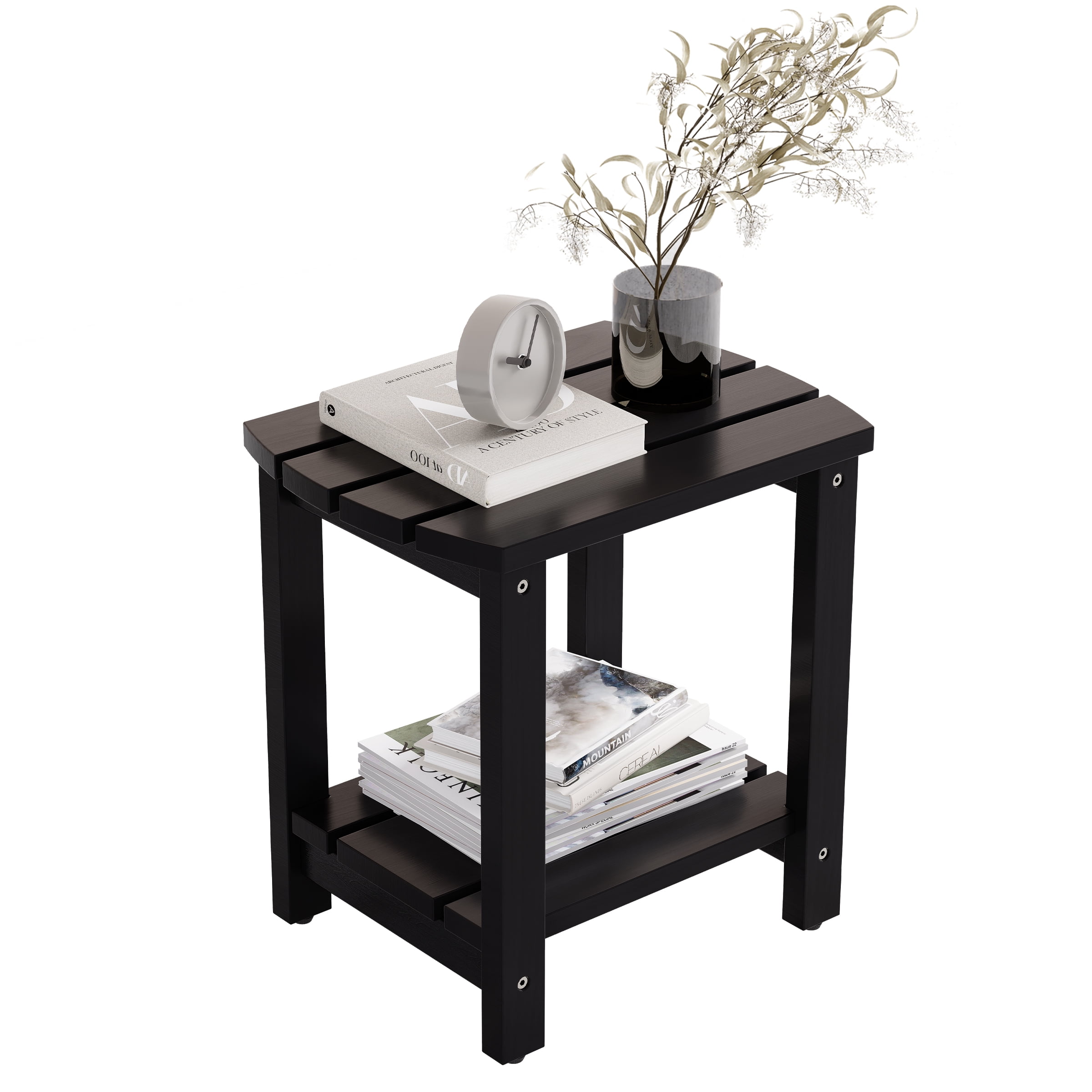 Indoor & Outdoor Weather-Resistant Pine Wood Rectangle End Table, Black (2PCS)