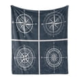 thumbnail image 1 of Compass Soft Flannel Fleece Throw Blanket, White Compasses Navy Blue Background Navigation Sailing Themed Art, Cozy Plush for Indoor and Outdoor Use, 70" x 90", Navy Blue and White, by Ambesonne, 1 of 6