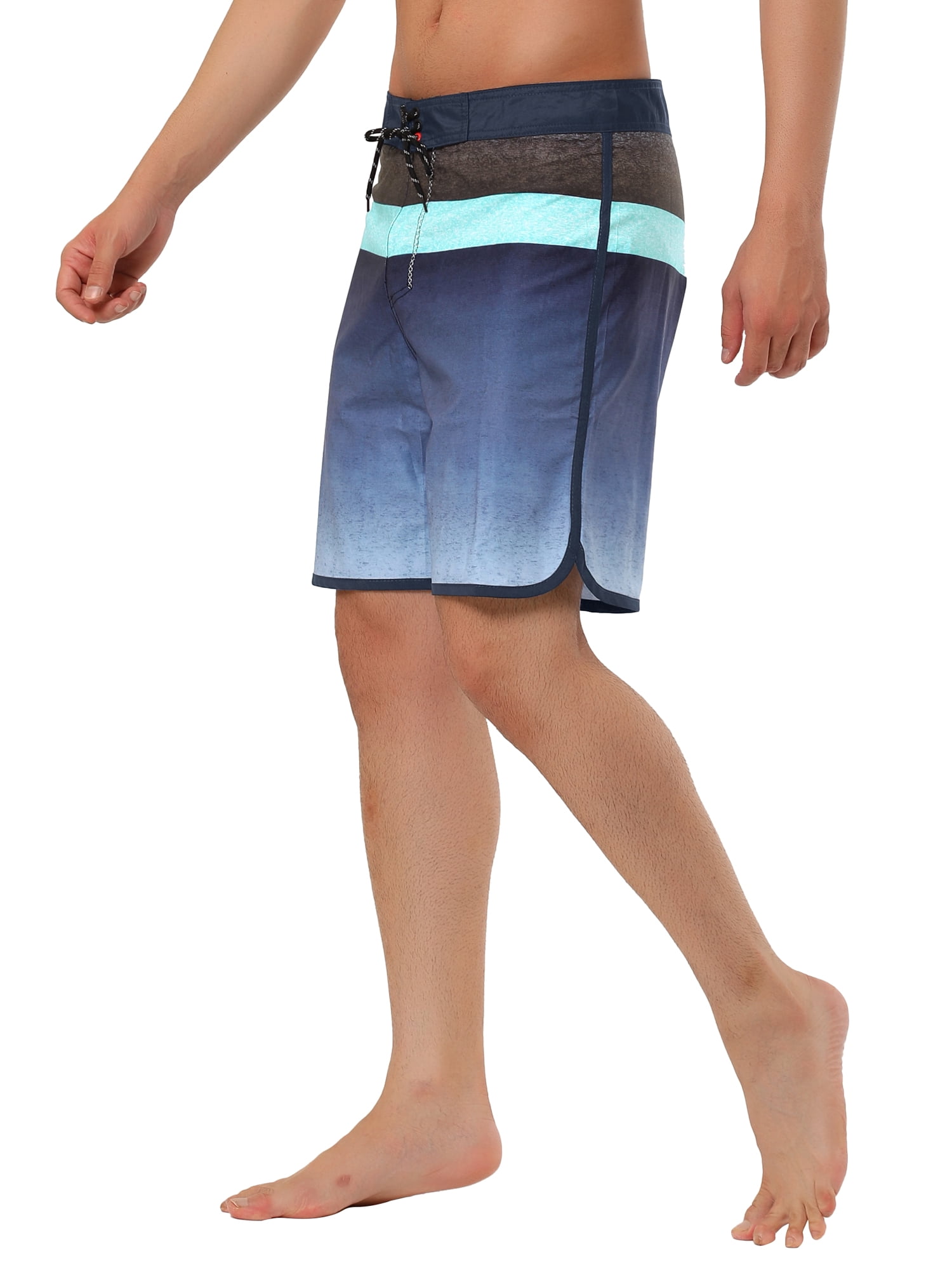 Unique Bargains Men's Summer Swim Color Block Drawstring Beach Board Shorts 32 Black Navy