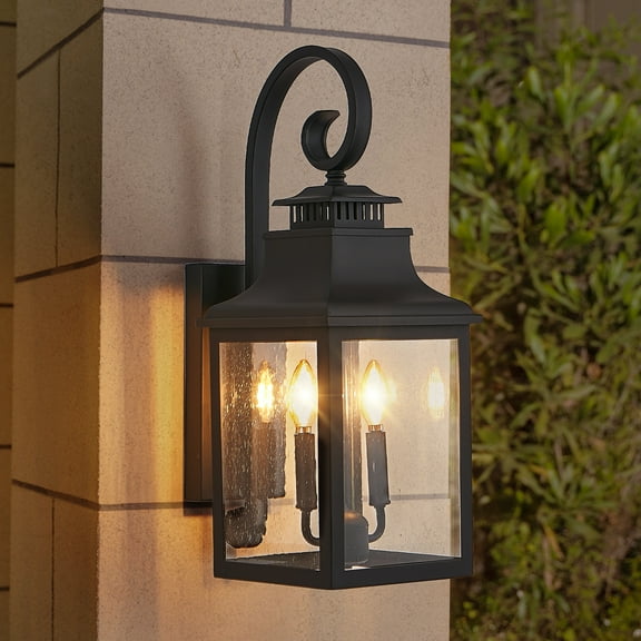 23 Inch Vintage Black Outdoor Wall Lantern Light 1 Pack Metal Sconce Clear Seeded Glass Porch Patio Garden Exterior Lighting Weather Resistant Bulb Not Included