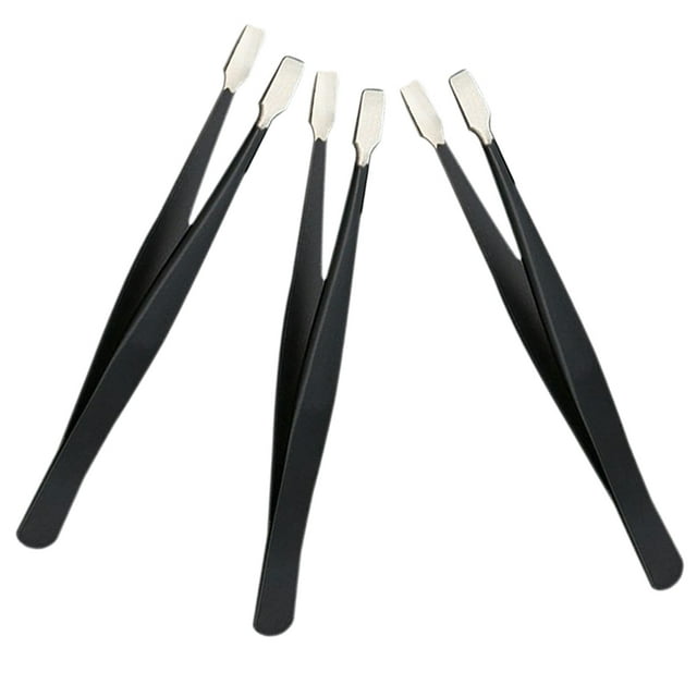 WEUVEB Pinces pour Femmes 3 Pcs 12x0.39 Po Embout Plat en Acier Inoxydable Noir pour Application de Cils