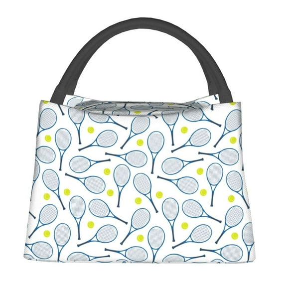 Fotbe Tennis Rackets And Balls Bolsa Térmica Portátil con Estampado, Bolsa de Entrega de Alimentos Aislada, Bolsa Reutilizable de Gran Capacidad para Comidas y Supermercado