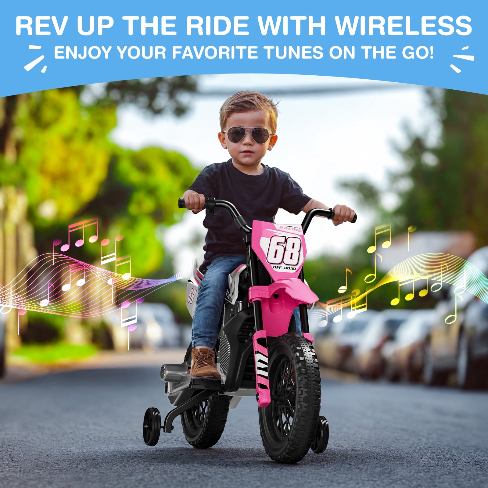 LIGIANT Kids Ride-On Motorcycle 12V Training Wheels Bluetooth Pink
