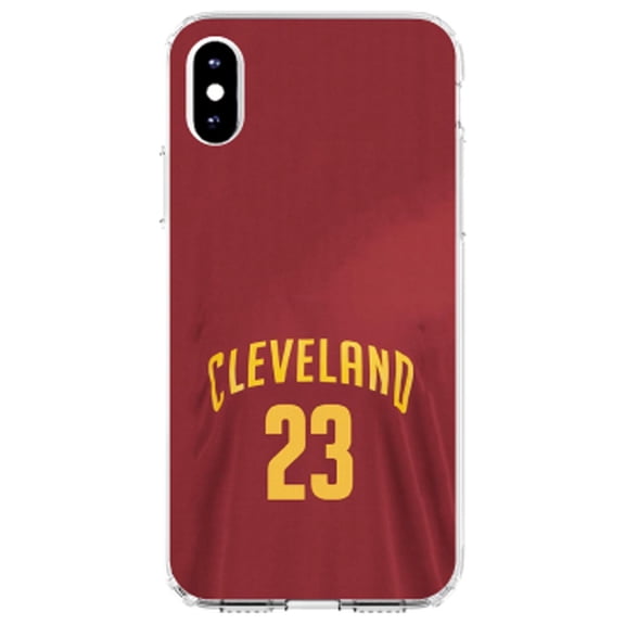 DistinctInk Clear Shockproof Hybrid Case for iPhone X / XS (5.8" Screen) - TPU Bumper, Acrylic Back, Tempered Glass Screen Protector - Cleveland 23 Jersey - Show Your Love of Basketball