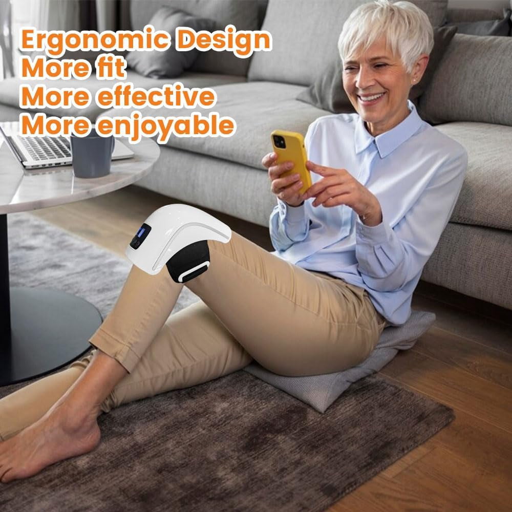 Wearable Knee Wrap with Controllable Heat, Vibration, and Dual-Wavelength LEDs, Cordless Rechargeable Device with Adjustable Straps for Home Use