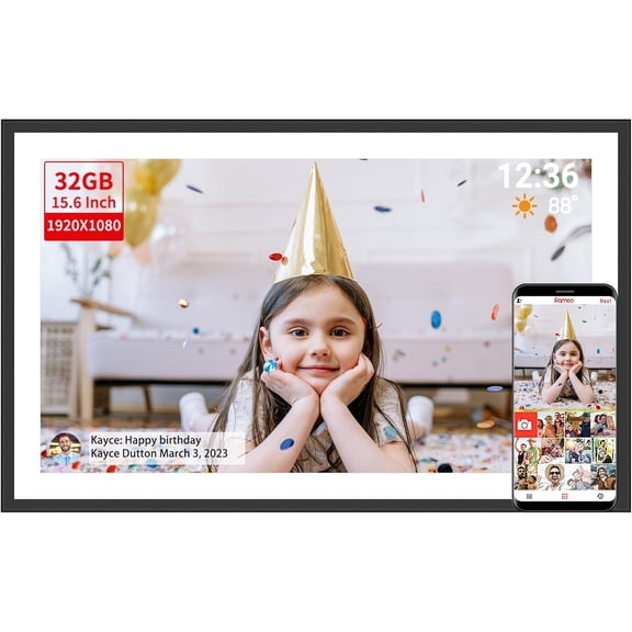 Frameo Digital Picture Frame,15.6 Inch 32GB Large WiFi Digital Photo Frame with 1920x1080 Full HD Touchscreen,Wall Mountable,Auto-Rotate,Easy to Send Pictures and Videos via Free App