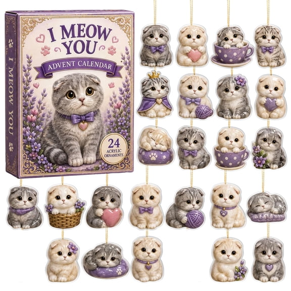 Cat Advent Calendar 2026, 24Pcs 2D Flat Cats Ornaments, Countdown Calendar, Holiday Gift for Cat Lovers & Cat Owners