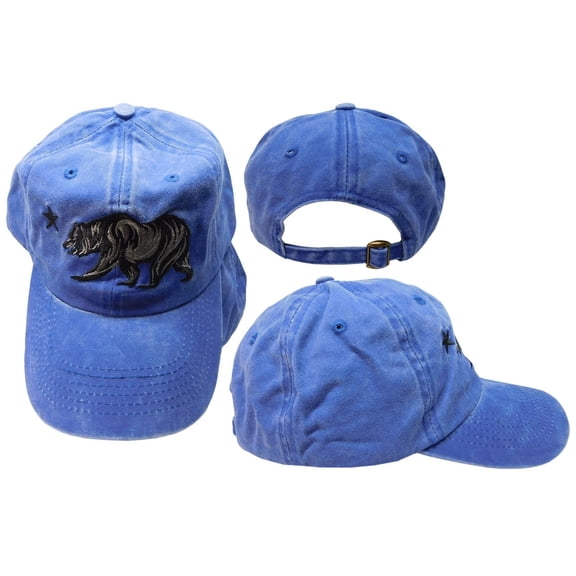 California Republic Bear Denim Blue Washed distressed style Ball Cap Hat